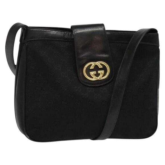 GUCCI GG Canvas Shoulder Bag Black Gold - Picture 1 of 16